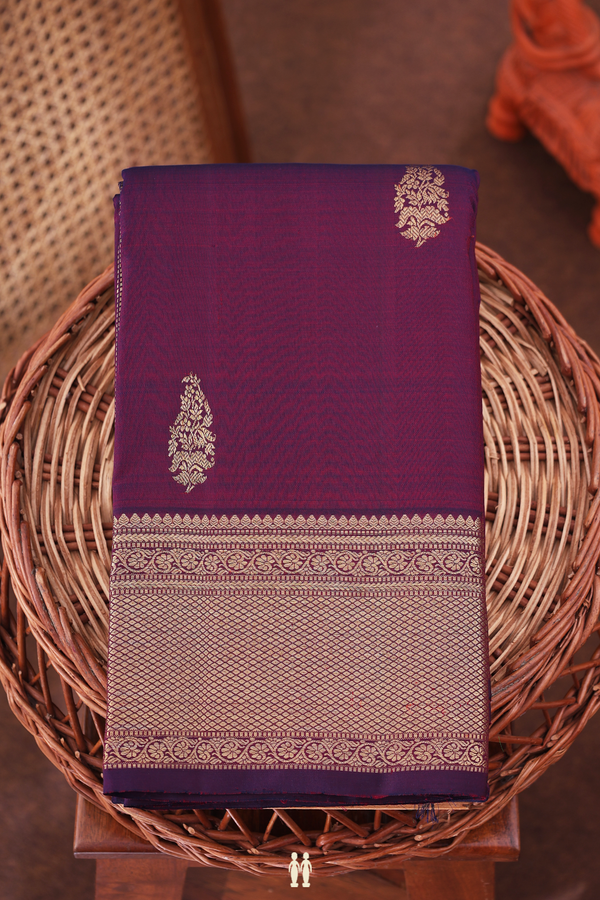Kanchipuram Silk Saree In Dark Maroon With Zari Buttas
