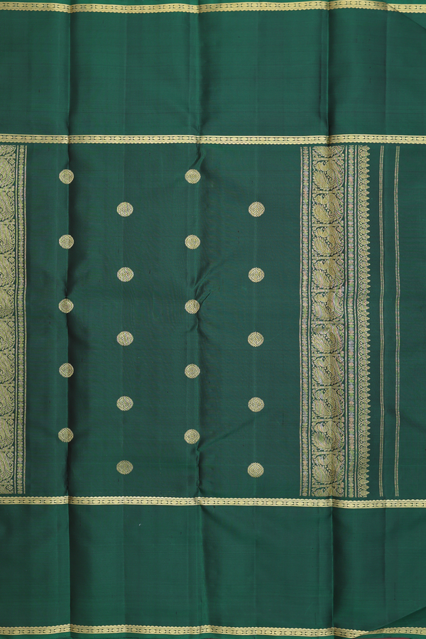 Kanchipuram Silk Saree In Dark Oak Brown With Chakram Buttas