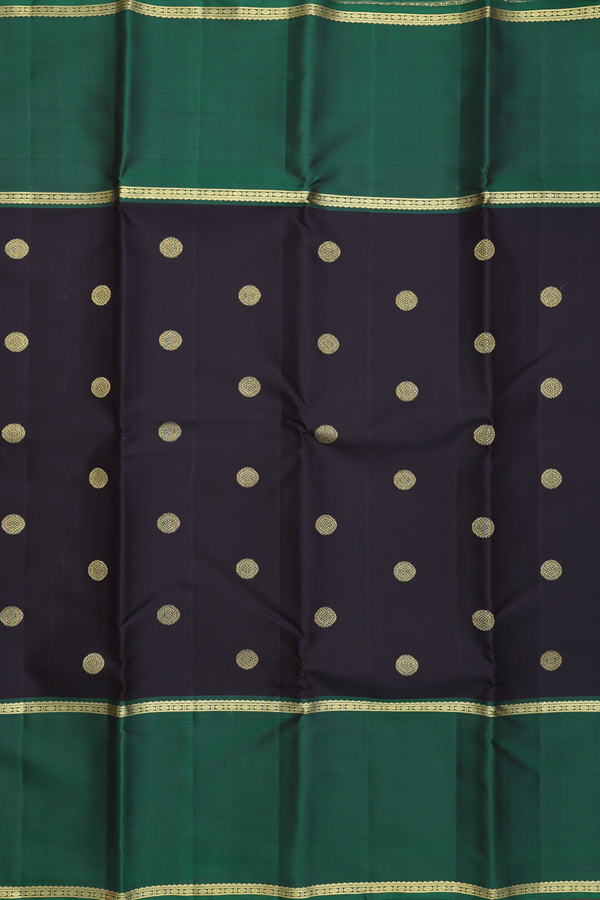 Kanchipuram Silk Saree In Dark Oak Brown With Chakram Buttas