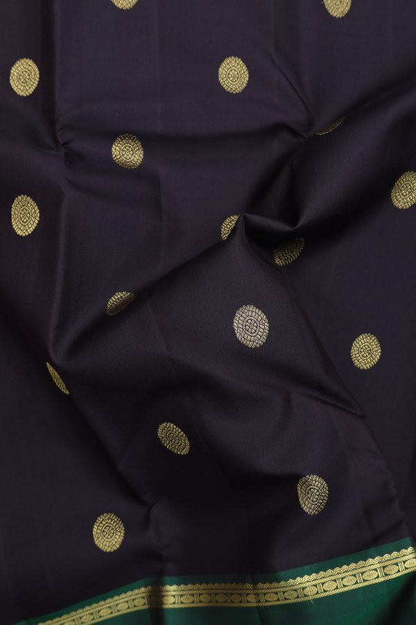Kanchipuram Silk Saree In Dark Oak Brown With Chakram Buttas