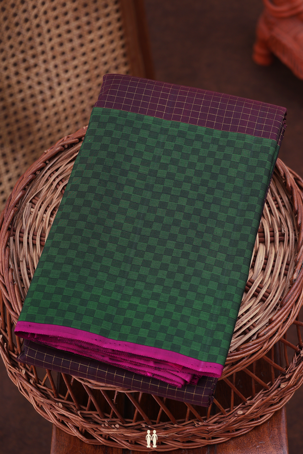 Kanchipuram Silk Saree In Dark Oak Brown With Checks Design