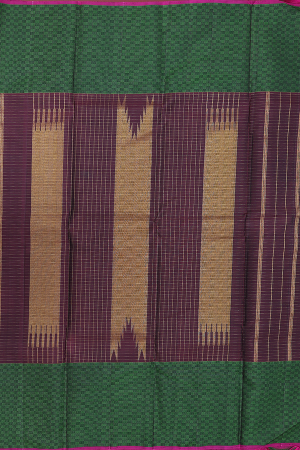 Kanchipuram Silk Saree In Dark Oak Brown With Checks Design