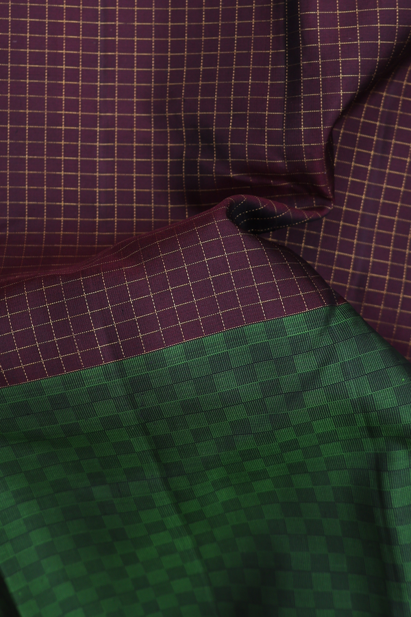 Kanchipuram Silk Saree In Dark Oak Brown With Checks Design