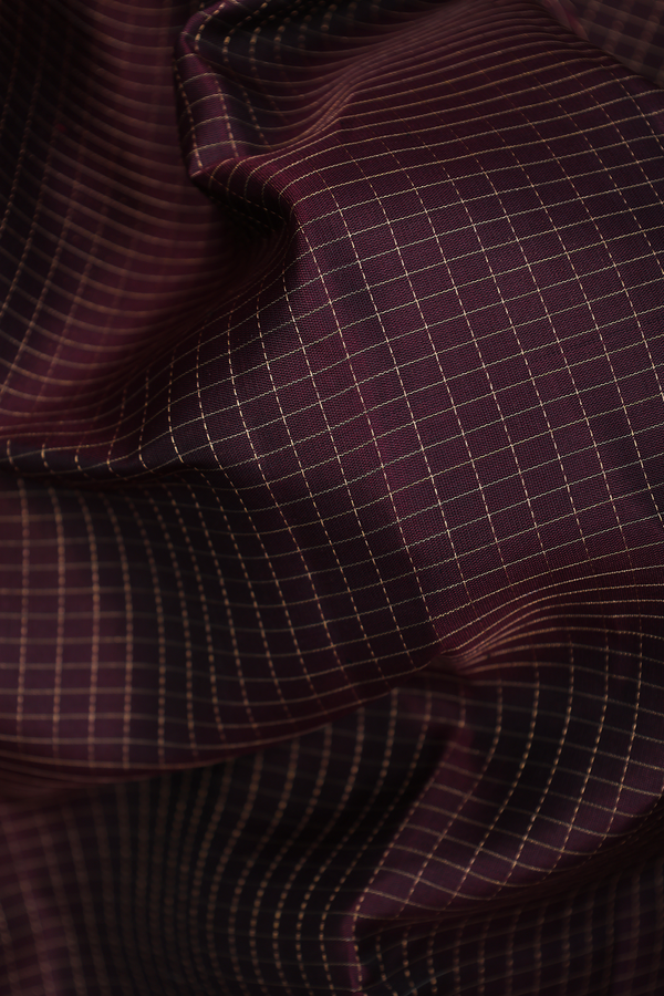 Kanchipuram Silk Saree In Dark Oak Brown With Checks Design