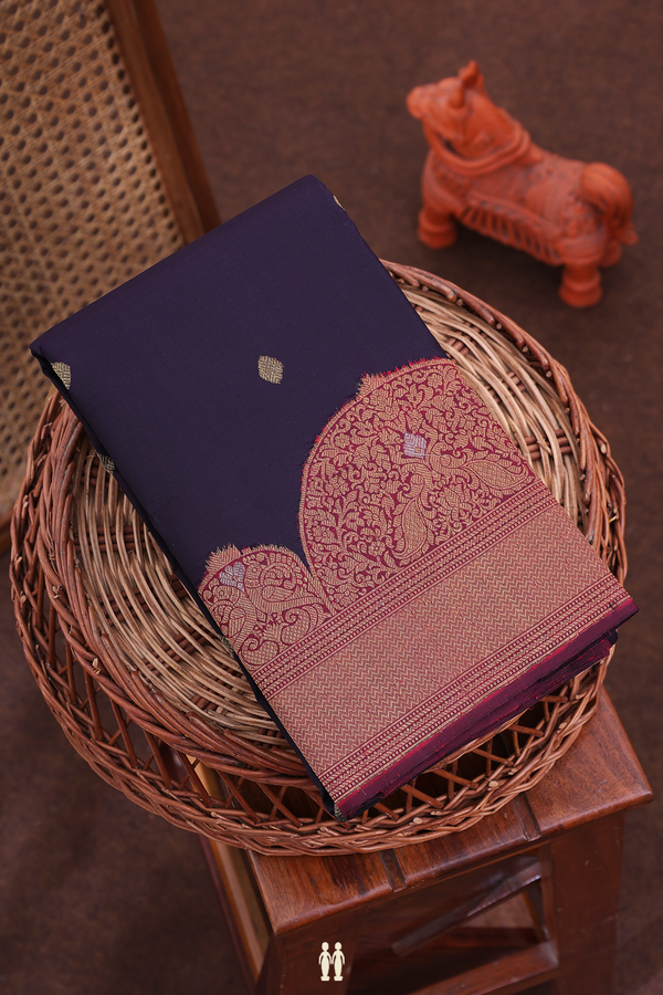 Kanchipuram Silk Saree In Dark Oak Brown With Zari Buttas
