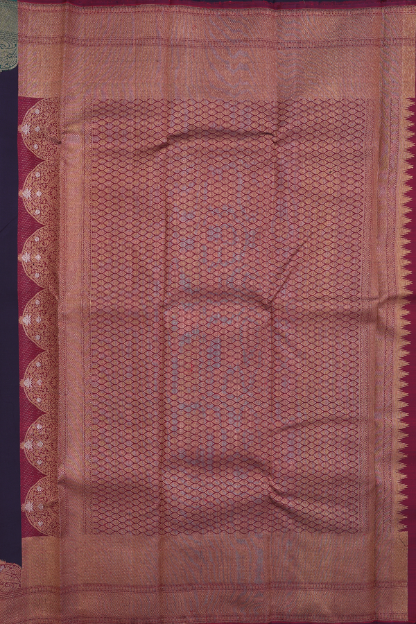 Kanchipuram Silk Saree In Dark Oak Brown With Zari Buttas