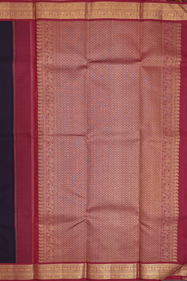 Kanchipuram Silk Saree In Dark Oak Brown With Paisley Buttas