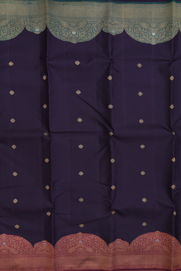 Kanchipuram Silk Saree In Dark Oak Brown With Zari Buttas