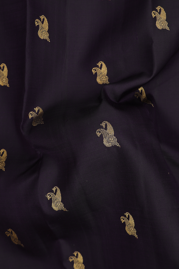 Kanchipuram Silk Saree In Dark Oak Brown With Paisley Buttas