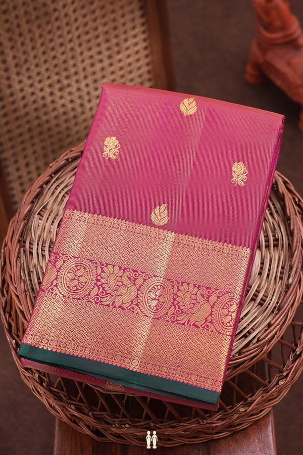 Kanchipuram Silk Saree In Magenta Along Stripes With Buttas