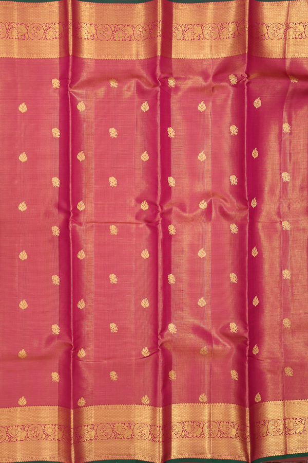 Kanchipuram Silk Saree In Magenta Along Stripes With Buttas