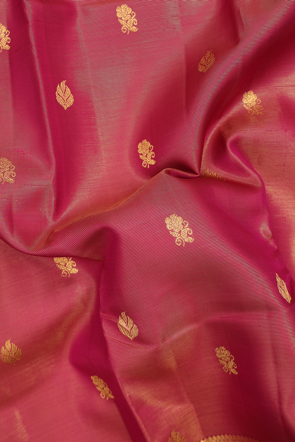 Kanchipuram Silk Saree In Magenta Along Stripes With Buttas