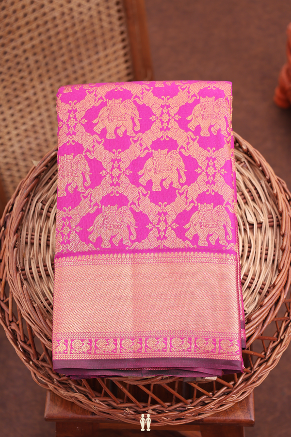 Kanchipuram Silk Saree In Dark Pink With Elephant Design