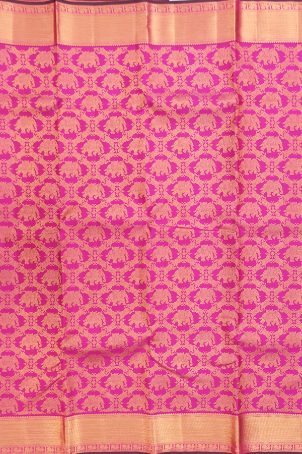 Kanchipuram Silk Saree In Dark Pink With Elephant Design