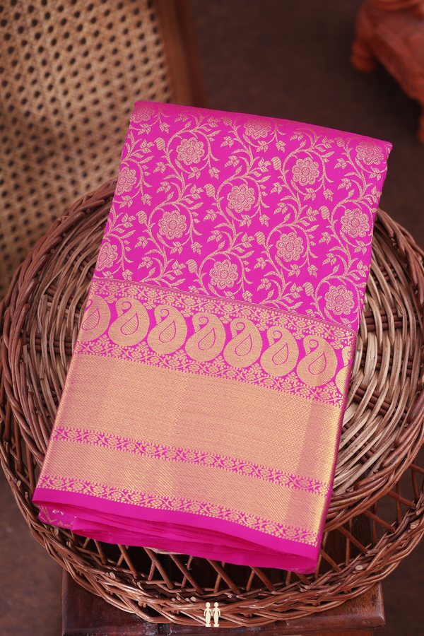 Kanchipuram Silk Saree In Dark Pink With Floral Design