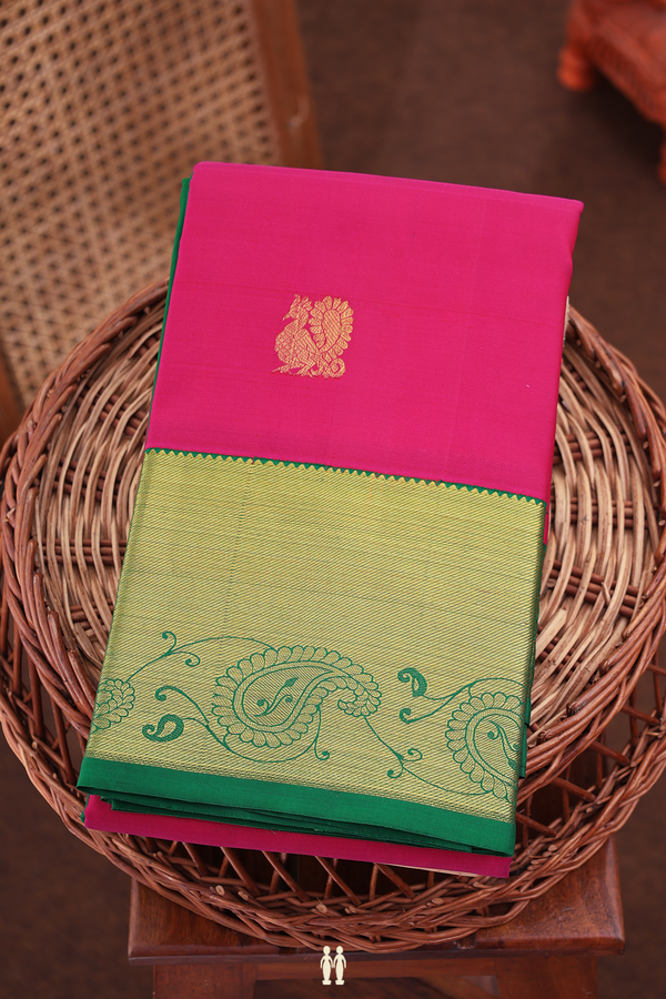 Kanchipuram Silk Saree In Dark Pink With Peacock Buttas