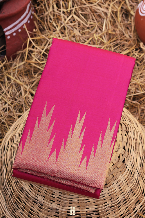 Kanchipuram Silk Saree In Magenta With Temple Border