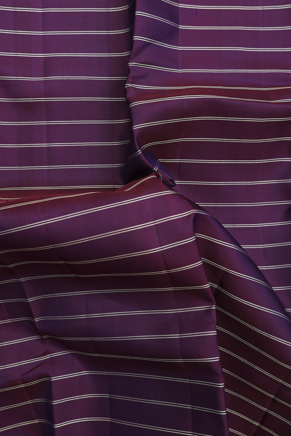 Kanchipuram Silk Saree In Dark Purple With Stripes Design