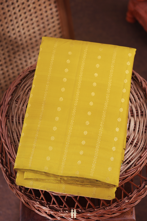 Kanchipuram Silk Saree In Dark Yellow With Stripes Design
