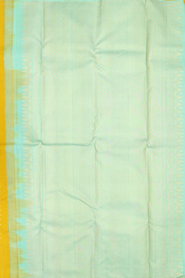 Kanchipuram Silk Saree In Dark Yellow With Stripes Design