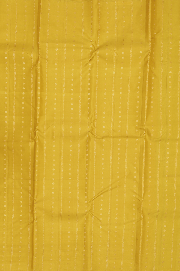 Kanchipuram Silk Saree In Dark Yellow With Stripes Design