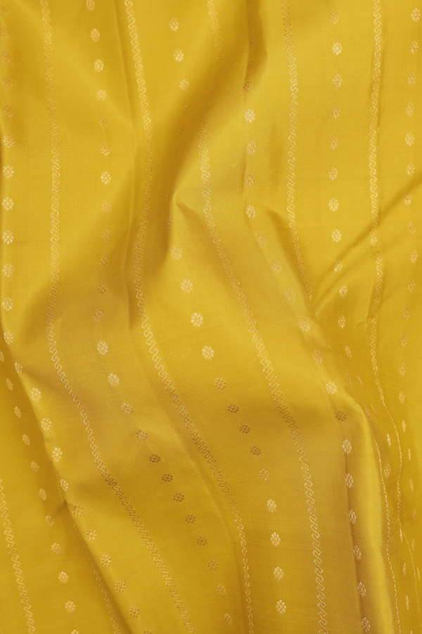 Kanchipuram Silk Saree In Dark Yellow With Stripes Design