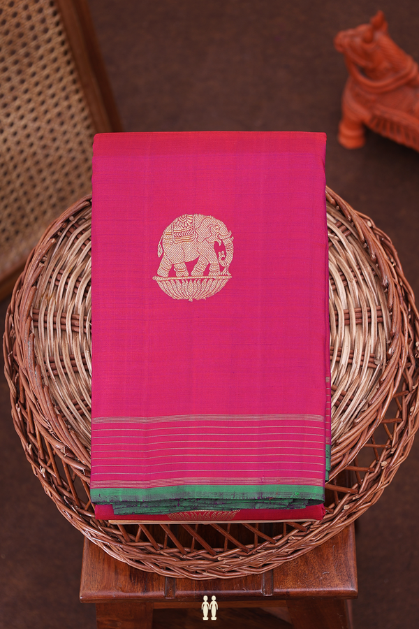 Kanchipuram Silk Saree In Deep Magenta With Elephant Motifs