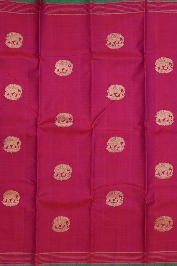 Kanchipuram Silk Saree In Deep Magenta With Elephant Motifs