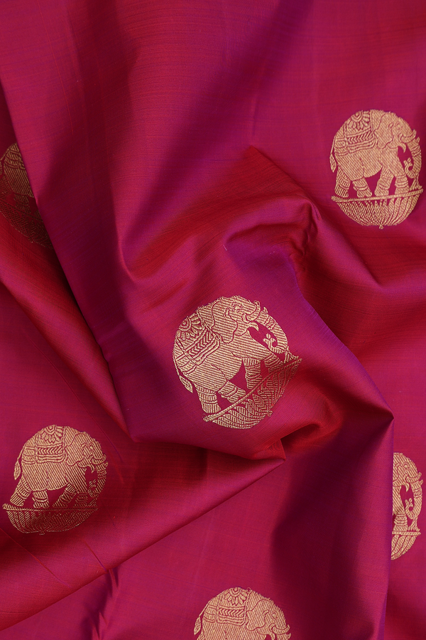 Kanchipuram Silk Saree In Deep Magenta With Elephant Motifs