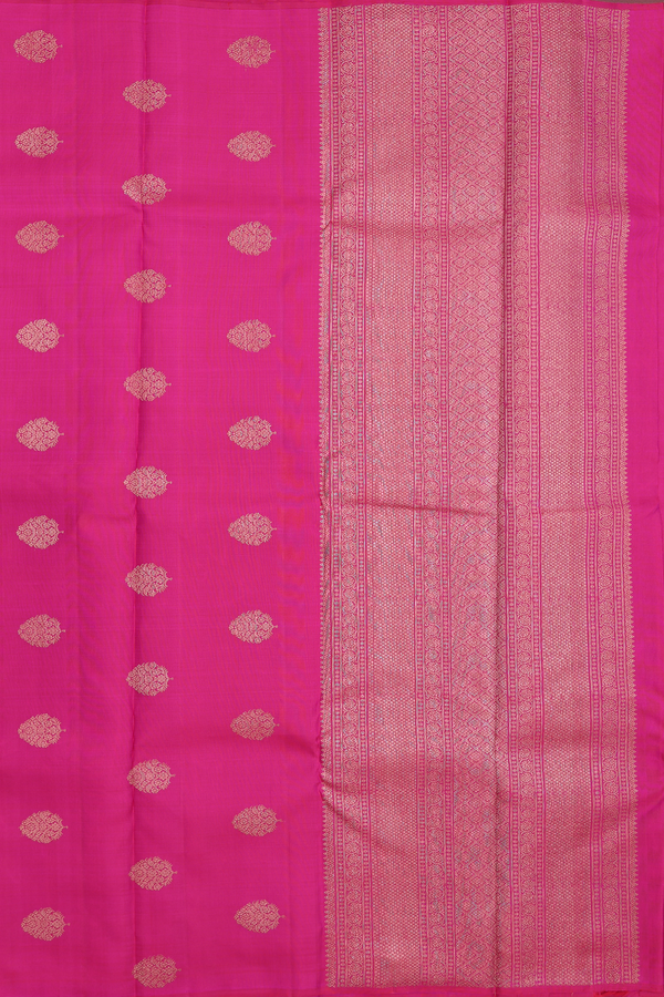 Kanchipuram Silk Saree In Deep Magenta With Zari Buttas
