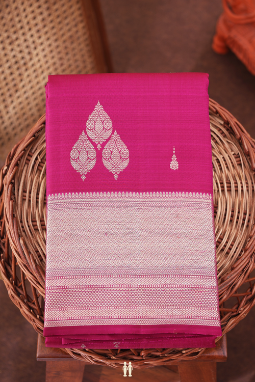 Kanchipuram Silk Saree In Deep Mulberry With Zari Buttas