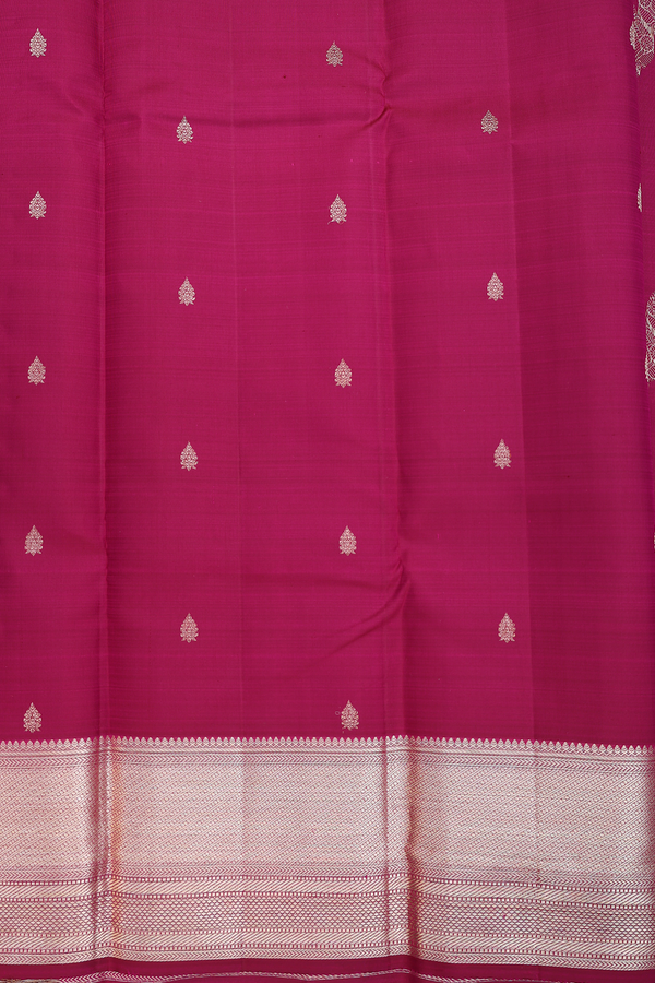 Kanchipuram Silk Saree In Deep Mulberry With Zari Buttas