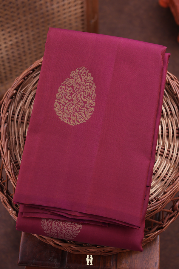 Kanchipuram Silk Saree In Deep Mulberry With Zari Motifs
