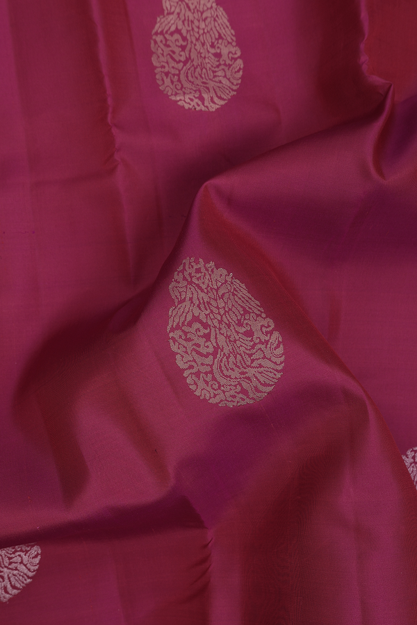 Kanchipuram Silk Saree In Deep Mulberry With Zari Motifs