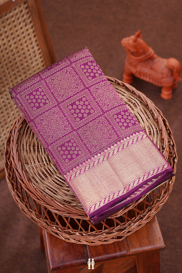 Kanchipuram Silk Saree In Deep Purple With Brocade Design