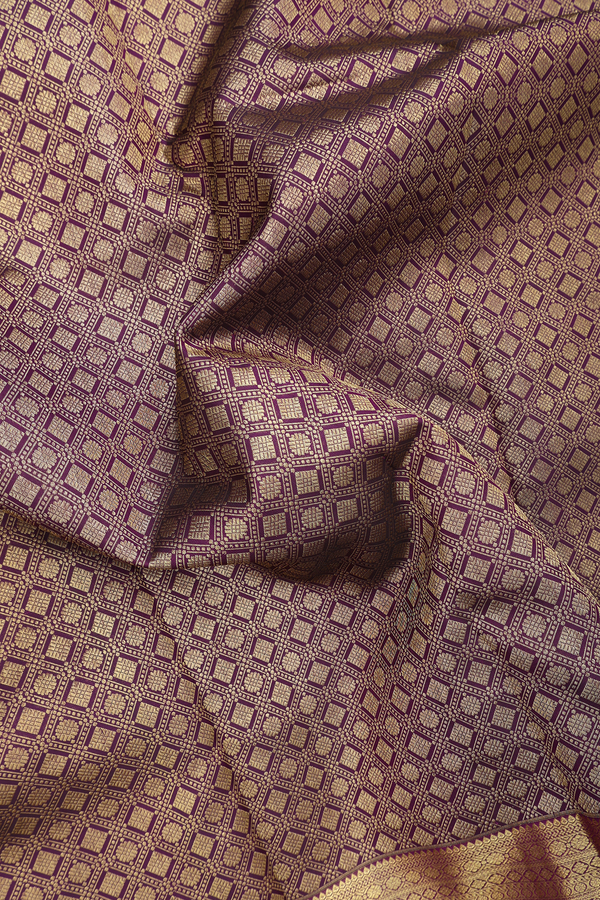 Kanchipuram Silk Saree In Deep Purple With Brocade Design