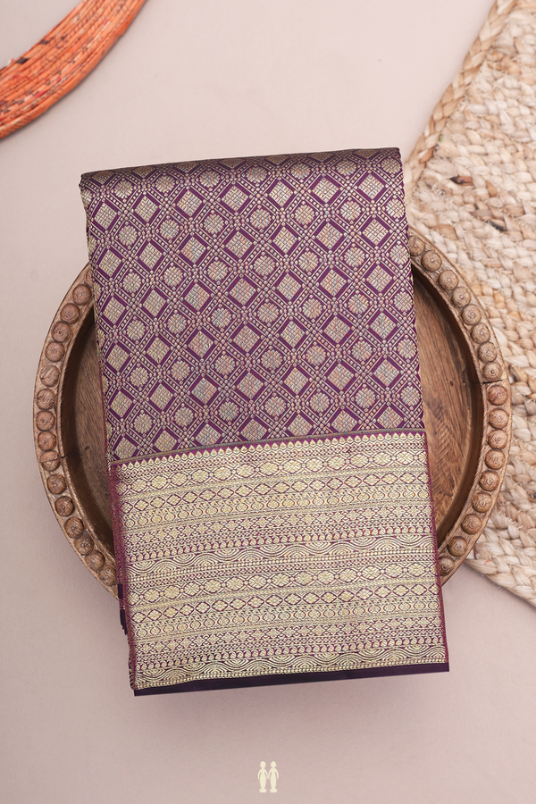 Kanchipuram Silk Saree In Deep Purple With Brocade Design