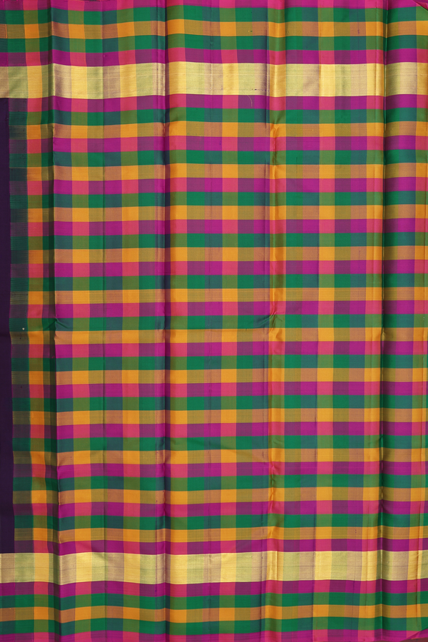 Kanchipuram Silk Saree In Deep Purple With Checks Border