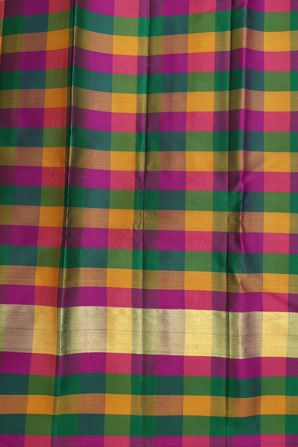 Kanchipuram Silk Saree In Deep Purple With Checks Border