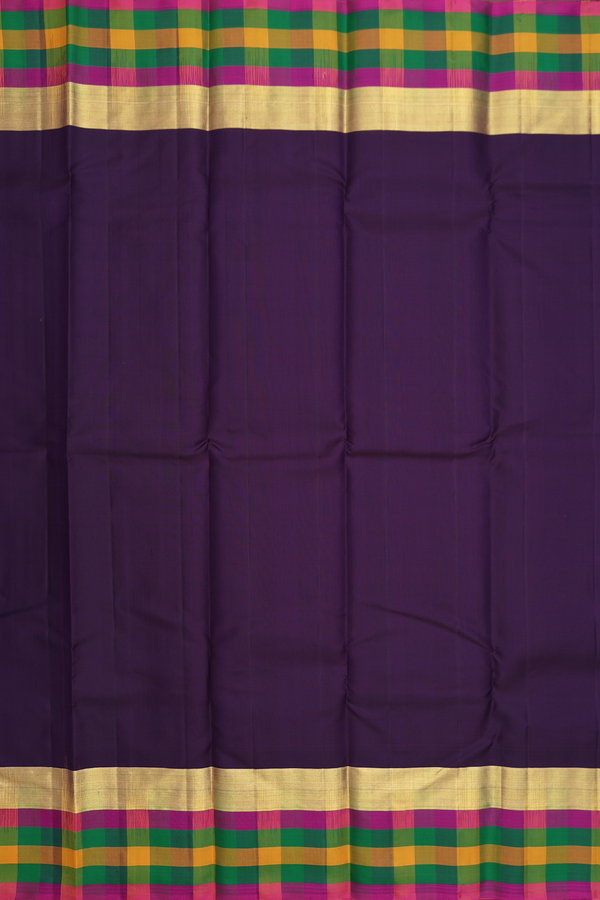 Kanchipuram Silk Saree In Deep Purple With Checks Border