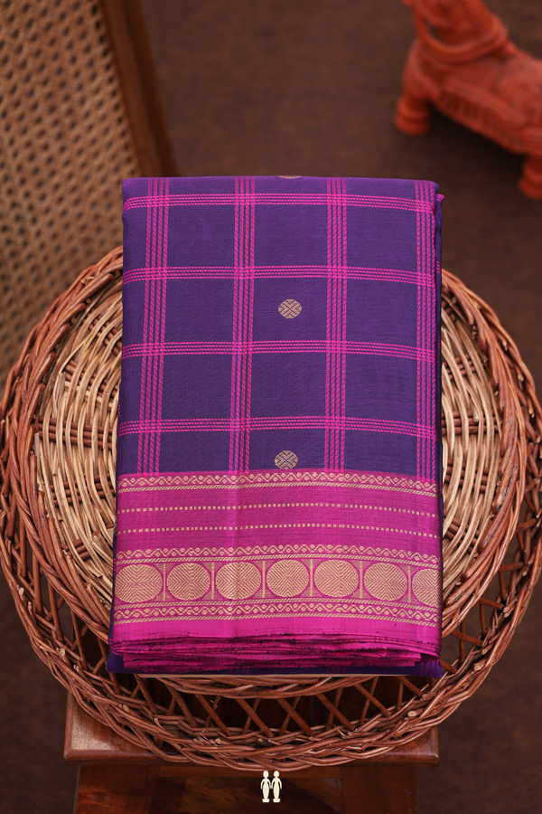 Kanchipuram Silk Saree In Deep Purple With Checks Design