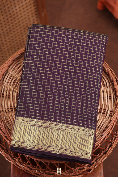 Kanchipuram Silk Saree In Deep Purple With Checks Design