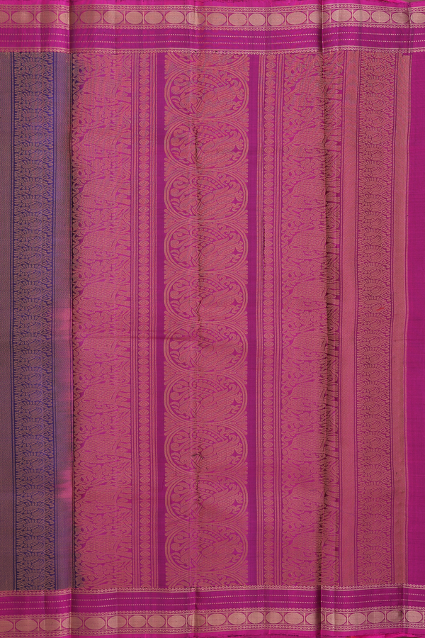 Kanchipuram Silk Saree In Deep Purple With Checks Design