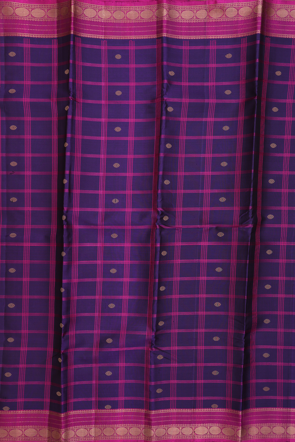 Kanchipuram Silk Saree In Deep Purple With Checks Design
