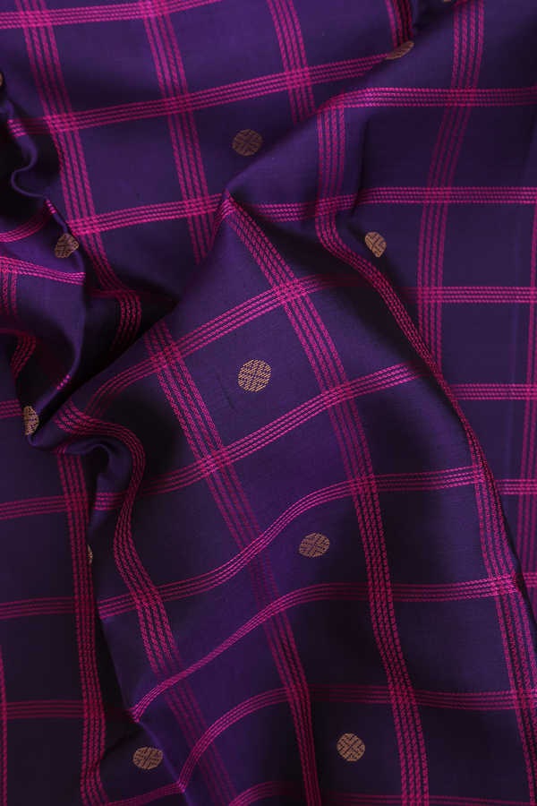 Kanchipuram Silk Saree In Deep Purple With Checks Design
