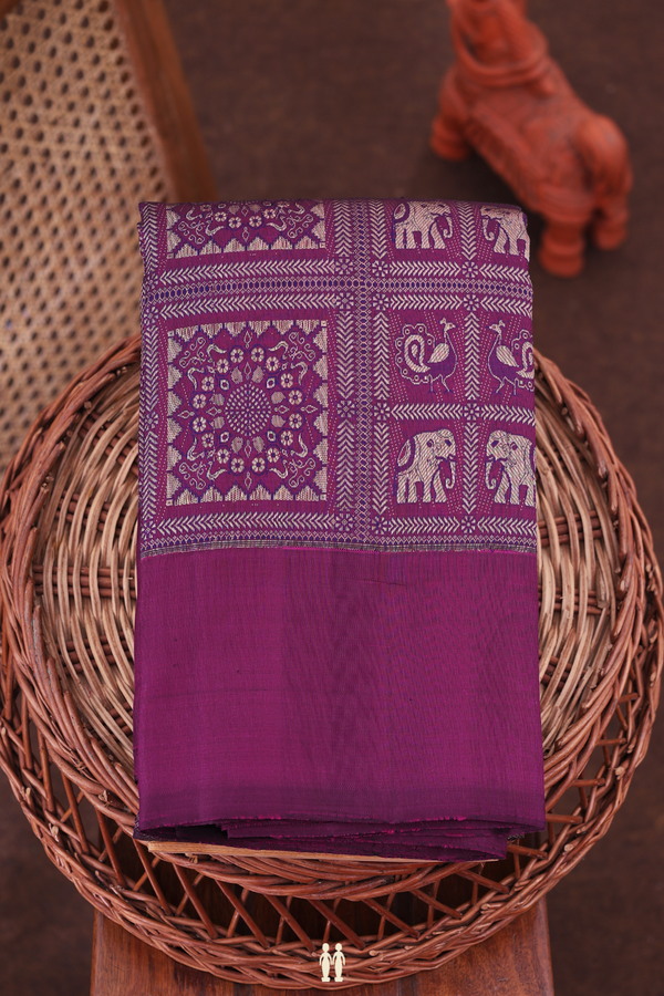 Kanchipuram Silk Saree In Deep Purple With Elephant Design