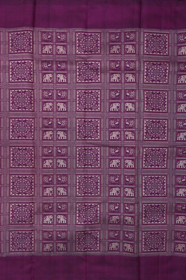 Kanchipuram Silk Saree In Deep Purple With Elephant Design