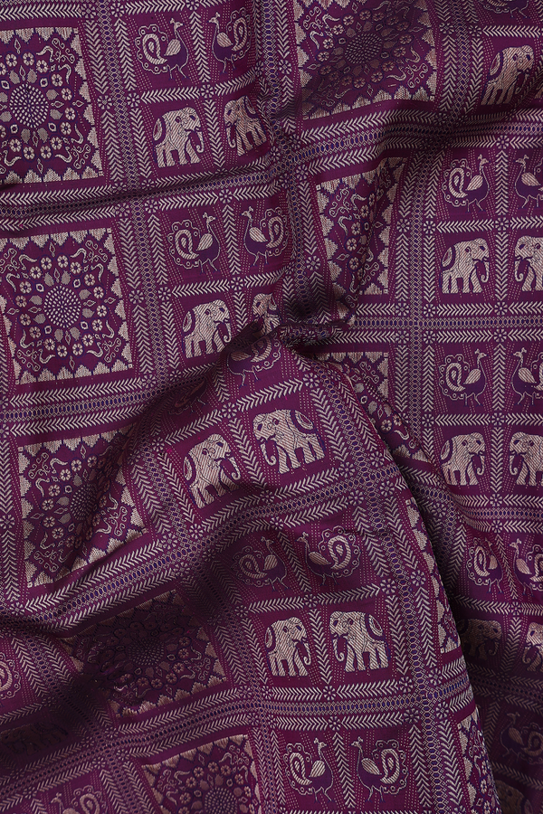 Kanchipuram Silk Saree In Deep Purple With Elephant Design