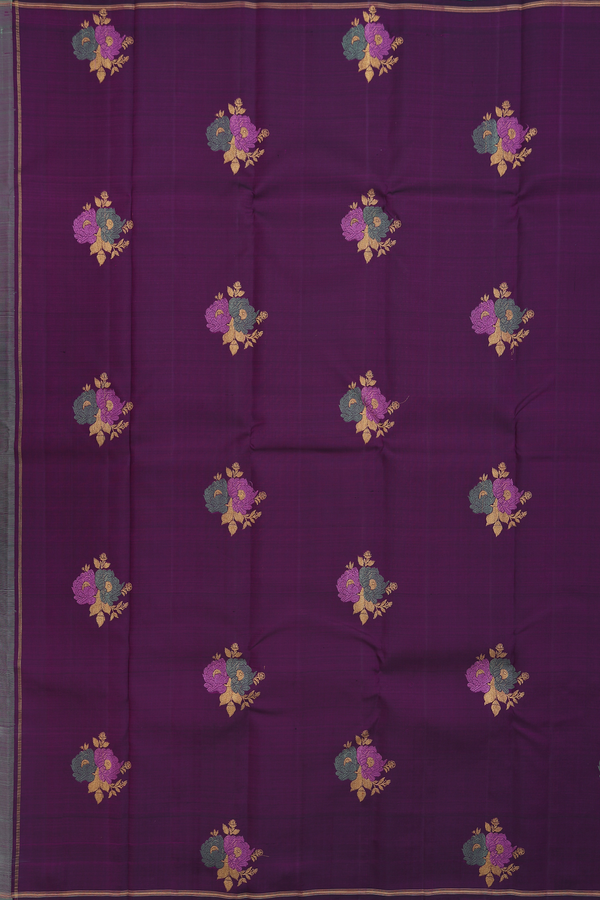 Kanchipuram Silk Saree In Deep Purple With Floral Motifs