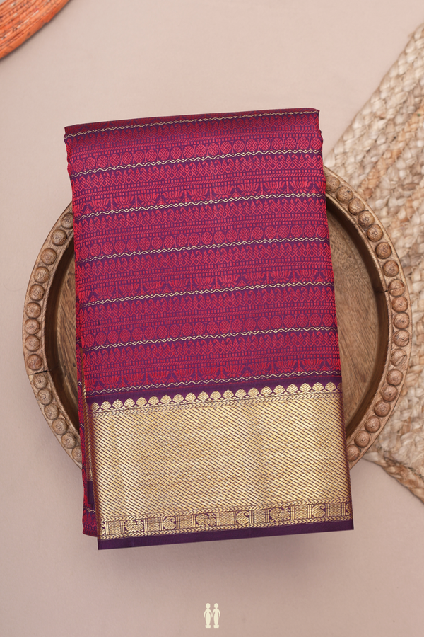 Kanchipuram Silk Saree In Deep Purple With Jacquard Design